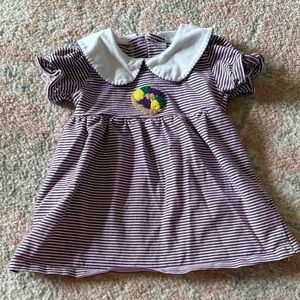 King cake. Mardi Gras dress. Purple Striped Peter Pan Collar Dress size 12m.